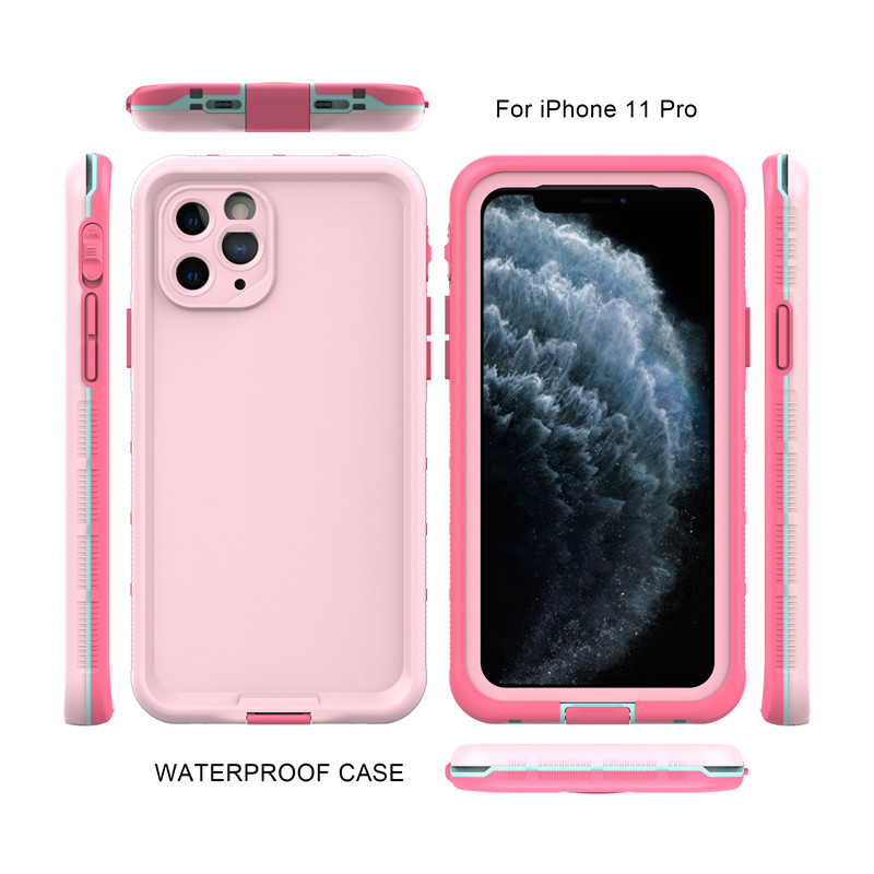 Apple iphone 11 pro vattentät 100 vattentät telefon låda iphone 11 pro vattentät puck (rosa) med fast färg på ryggen
