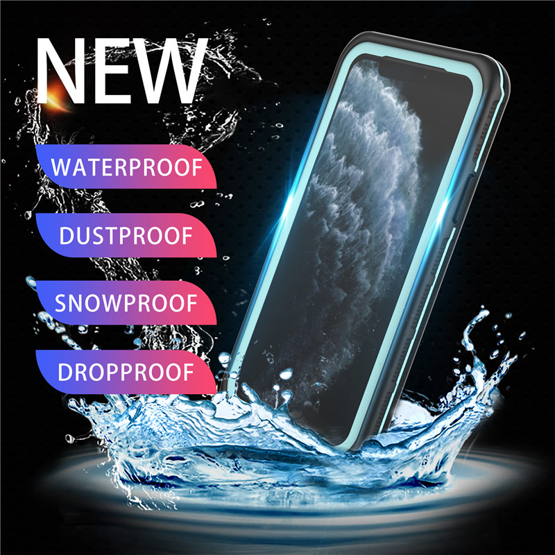 Vattentät mobiltelefontillbehör vattentålig väska för telefonsänkbart fodral för iphone 11 pro (blå) med fast färg bakomslaget