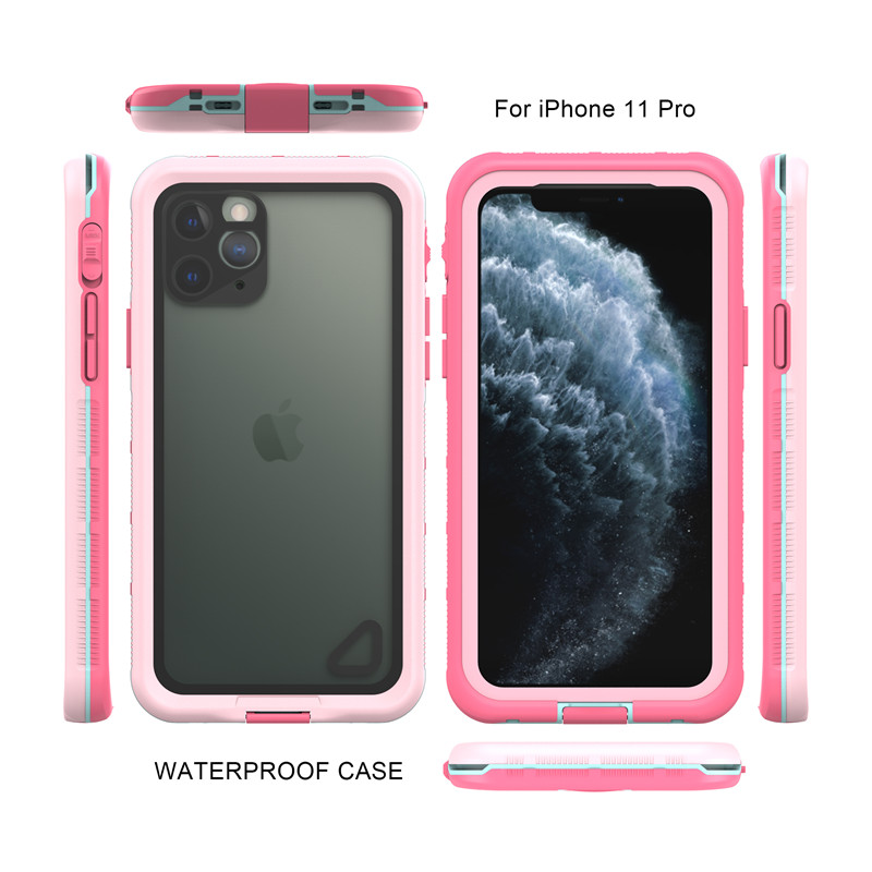 Iphone 11 pro livssäker fodral vattentät telefonväska bästa vattentäckta puch för iphone 11 pro (rosa) med transparent baksida