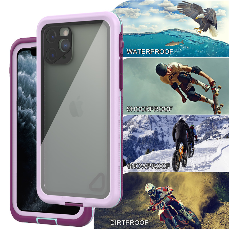 Det bästa vattentäta mobiltelefonfodret det vattentäta telefonskyddet för iPhone 11 pro (purpur) med genomskinligt ryggskydd