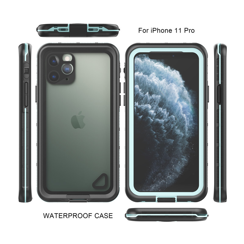 Vattentät cell bästa iphone 11 pro fodral vattentät livssäker vattentät iphone 11 pro (blå) med genomskinligt baksida