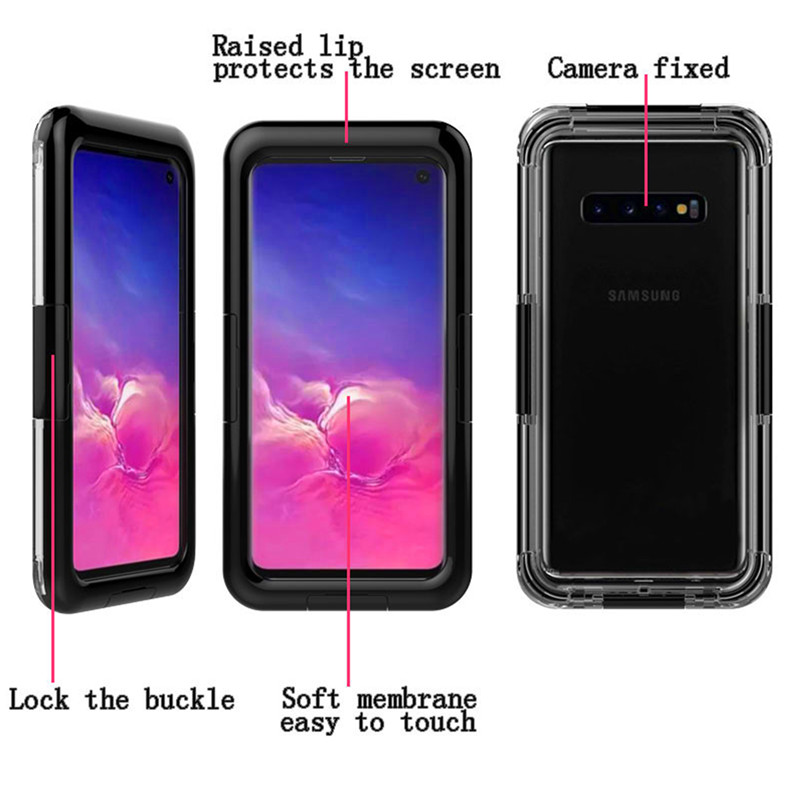 Vattentät telefonväska hållare plastfodral vattentät simma mobiltelefon fodral för Samsung S10 (svart)