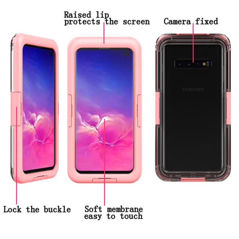 Nytt billigt vattentätt telefonfodral till Samsung S10 (rosa)